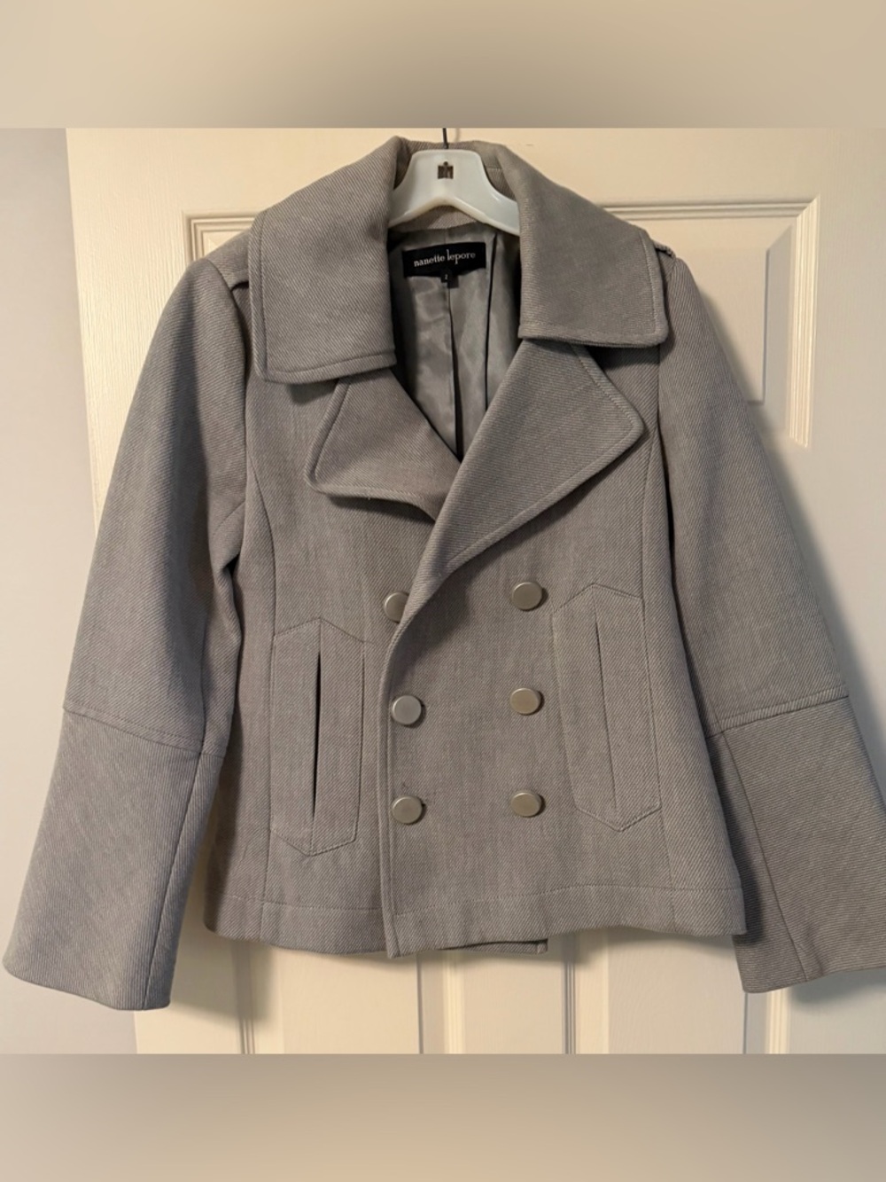 Nanette Lepore  Light Gray Double-Breasted Peacoat Jacket Size 2 EUC